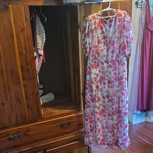 Stradivarius Floral Dress with Red and Green Accents